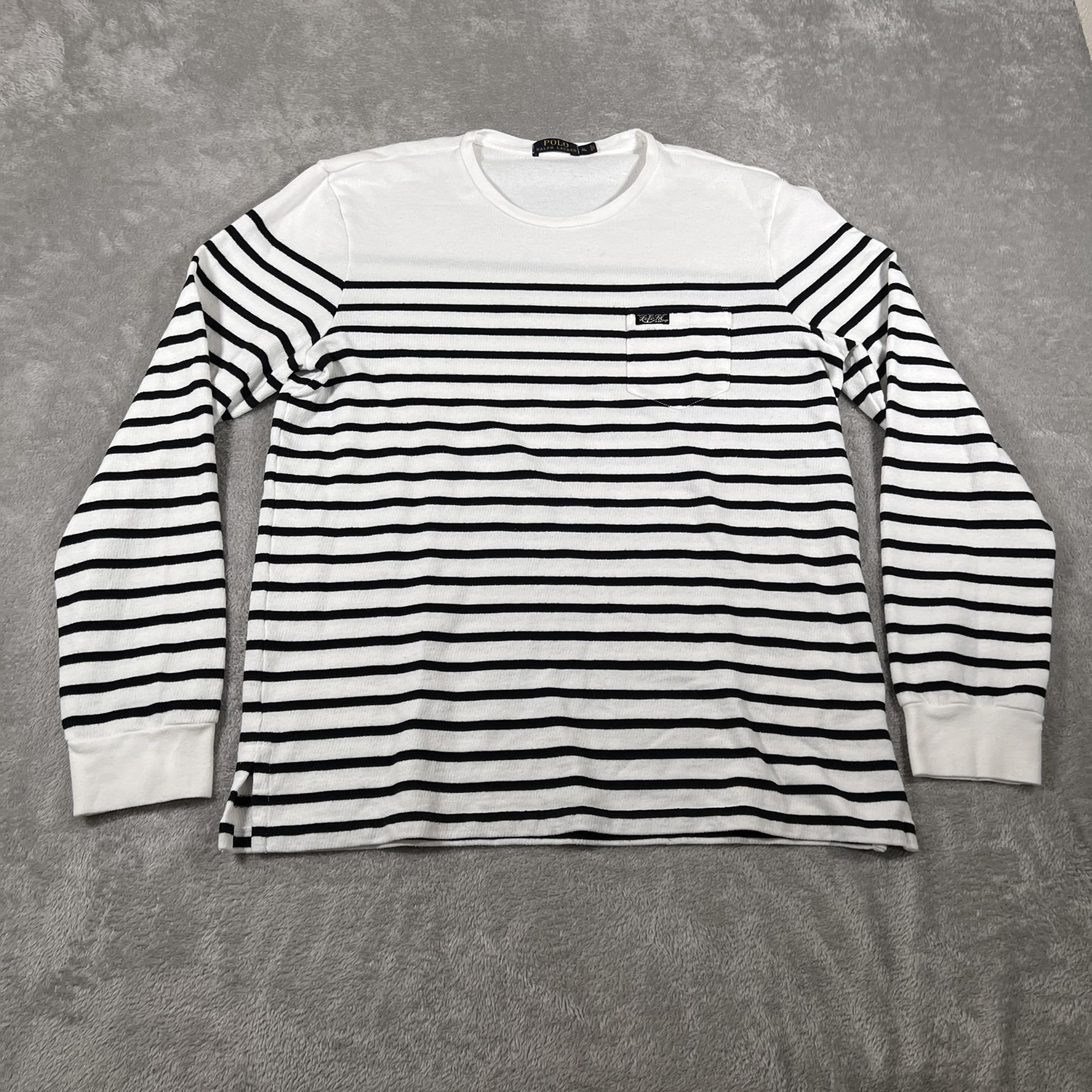 Polo Ralph Lauren Shirt Men Xl White Black Striped Long Sleeve Crewneck Nautical